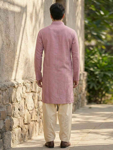 Men's Mauve Textured Cotton Shirt-Collar Kurta