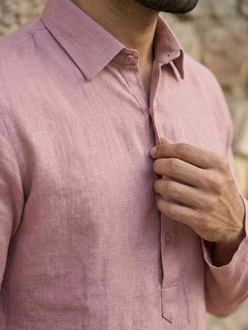 Men's Mauve Textured Cotton Shirt-Collar Kurta