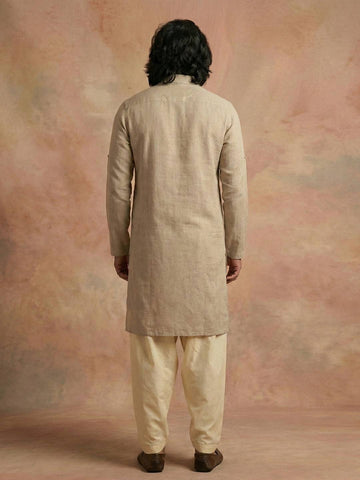 Chhaap Beige Solid Shirt Collar Kurta
