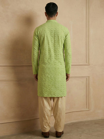 Men's Lime Green Chikankari Embroidered Cotton Kurta