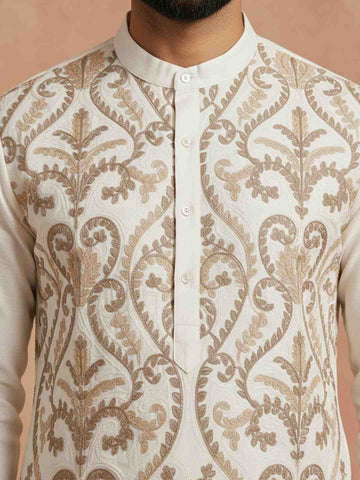 Chhaap Off White Thread Embroidered Full Sleeve Straight Kurta