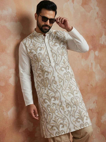 Chhaap Off White Thread Embroidered Full Sleeve Straight Kurta