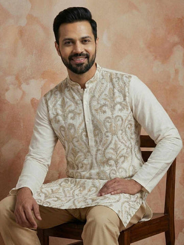 Chhaap Off White Thread Embroidered Full Sleeve Straight Kurta