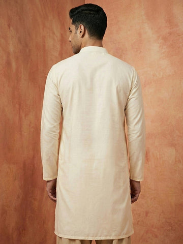 Men's Ivory Cotton Silk Floral Embroidered Kurta