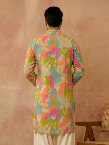 Multicolor Abstract Print Cotton Chikankari Kurta for Men