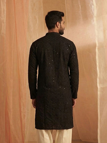 Midnight Black Chikankari Kurta with Mirror Work