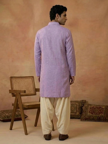 Men's Lavender Linen Shirt-Collar Kurta