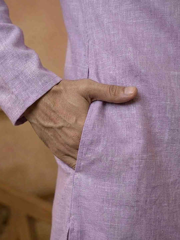 Men's Lavender Linen Shirt-Collar Kurta