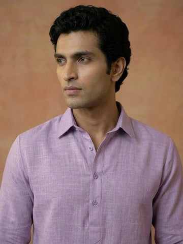 Men's Lavender Linen Shirt-Collar Kurta