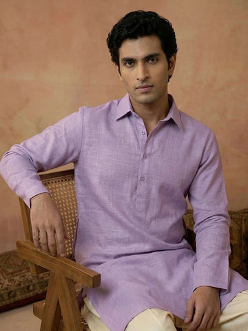 Men's Lavender Linen Shirt-Collar Kurta