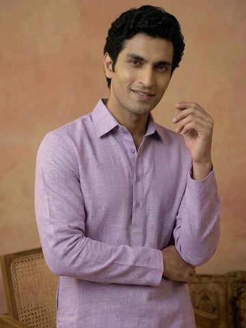 Men's Lavender Linen Shirt-Collar Kurta
