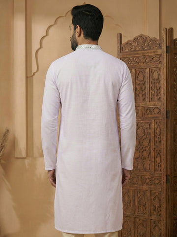 Men's Lavender Chikankari & Mirror Work Kurta with Pant Set
