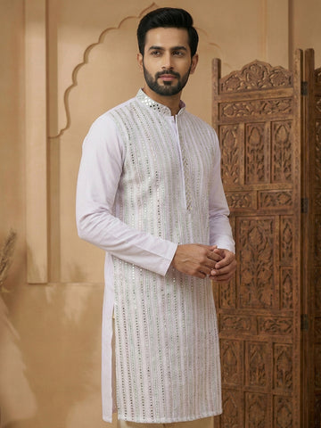 Men's Lavender Chikankari & Mirror Work Kurta with Pant Set