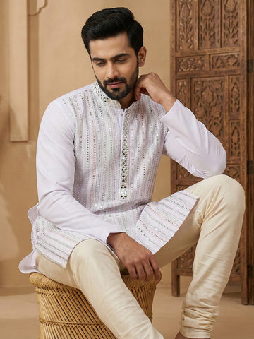 Men's Lavender Chikankari & Mirror Work Kurta with Pant Set