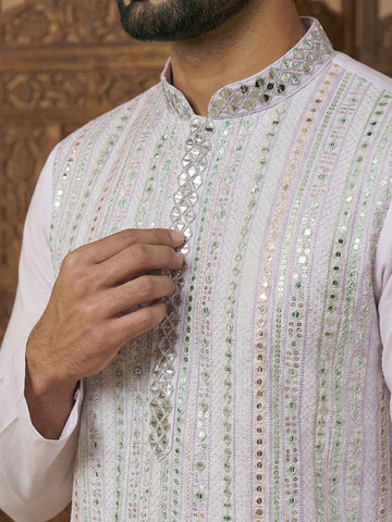 Men's Lavender Chikankari & Mirror Work Kurta with Pant Set