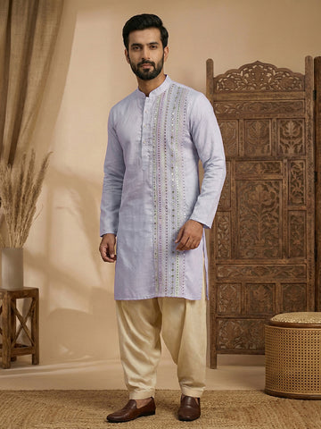 Lavender Embroidered Kurta with Cream Patiala Salwar Set