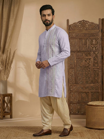 Lavender Embroidered Kurta with Cream Patiala Salwar Set