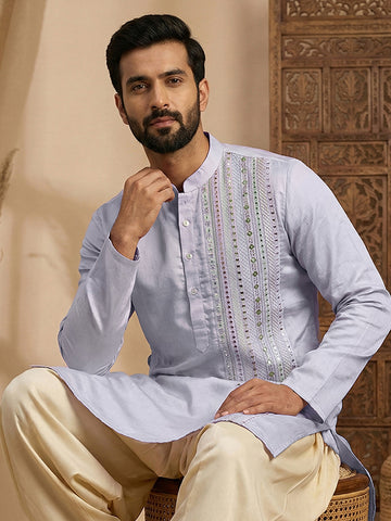 Lavender Embroidered Kurta with Cream Patiala Salwar Set