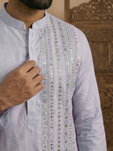 Lavender Embroidered Kurta with Cream Patiala Salwar Set