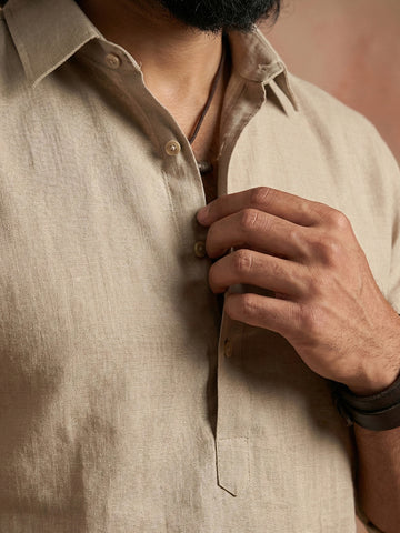 Men's Beige Linen-Blend Kurta with Cream Patiala Salwar Set