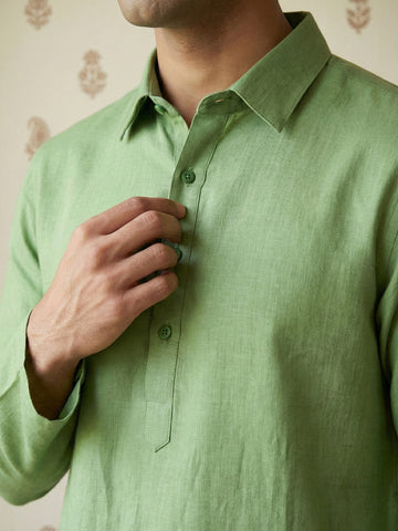 Men's Sage Green Pathani Kurta with Off-White Patiala Salwar Set