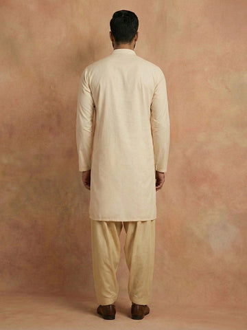 Men's Ivory Cream Floral Embroidered Kurta with Patiala Salwar Set