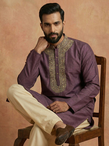 Chhaap Purple Coding With Mirror Work Mandarin Collar Kurta And Patiala