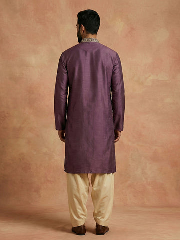 Chhaap Purple Coding With Mirror Work Mandarin Collar Kurta And Patiala