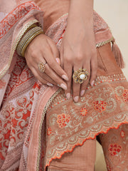 Soft Brown Silk Blend Zari Sequence Thread Embroidery With Mirror Work Kurta With Pant And Dupatta