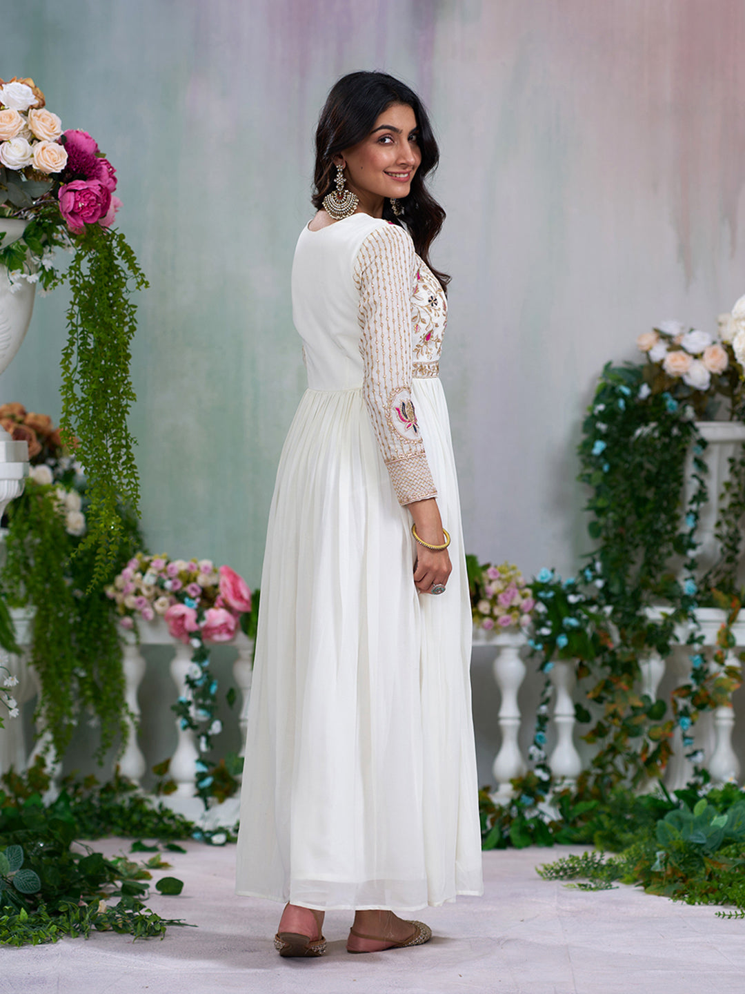 White Embroidered Ethnic Maxi Dress