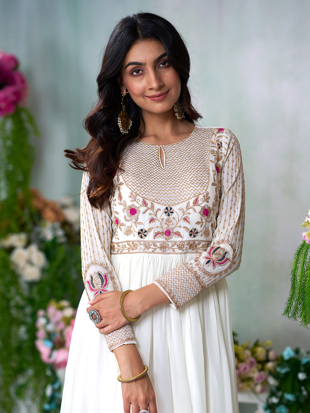 White Embroidered Ethnic Maxi Dress