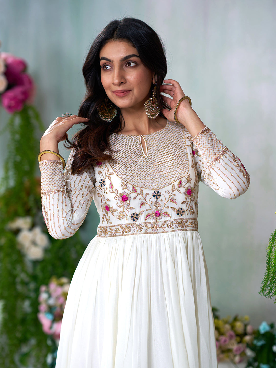 White Embroidered Ethnic Maxi Dress