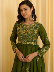 Mustard Chinon Slik Zari Thread Embroidery Ethnic Dress