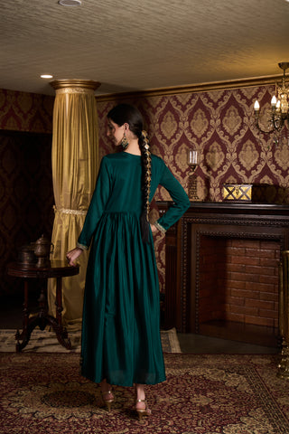 Emerald Green Embroidered Anarkali Gown