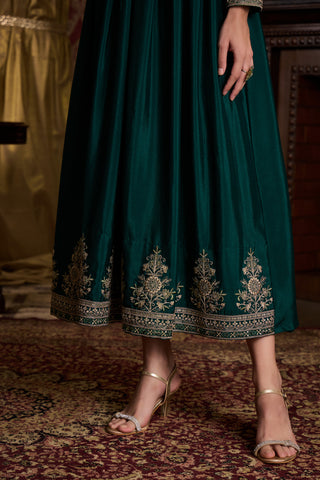 Emerald Green Embroidered Anarkali Gown