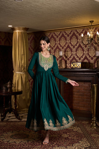 Emerald Green Embroidered Anarkali Gown