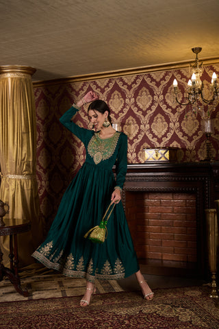 Emerald Green Embroidered Anarkali Gown