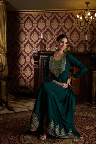 Emerald Green Embroidered Anarkali Gown
