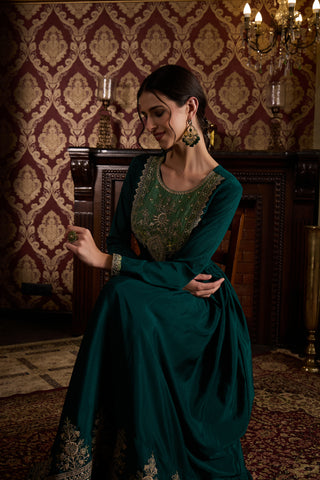 Emerald Green Embroidered Anarkali Gown
