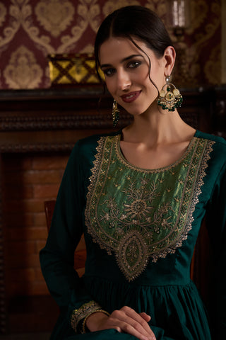 Emerald Green Embroidered Anarkali Gown