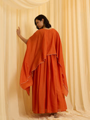 Orange Chinon Zari sequence Thread Embroidery Ethnic Gown