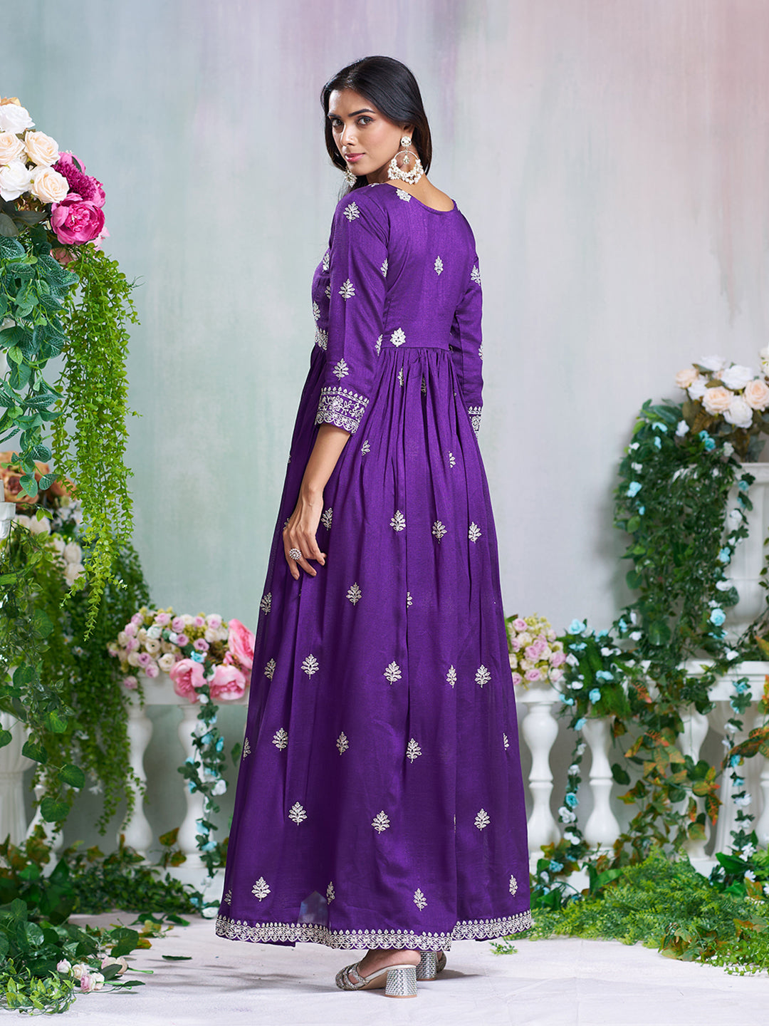 Purple Silk Blend Zari Sequence Embroidered Kurta With Palazzo