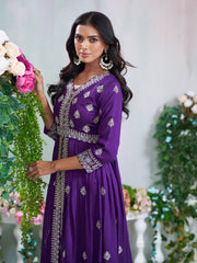 Purple Silk Blend Zari Sequence Embroidered Kurta With Palazzo