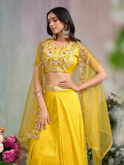 Yellow Silk Blend Thread Embroidered With Sequence  Ethnic Co-Ord Set With Shrug