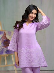 Lavendar Silk Blend Zari Sequence Embroidered Kurta With pant Set