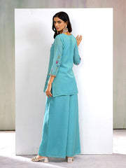 SKy Blue Silk Blend Zari Thread Embroidery Kurta With Palazzo