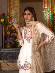White Georgette Thread Embroidered Kurta Sharara Sets with Dupatta