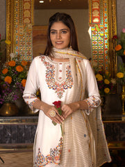 White Georgette Thread Embroidered Kurta Sharara Sets with Dupatta