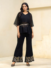 Black Georgette Solid With Zari Embroidery Belt Kurta With Sharara