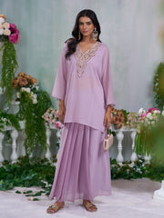 Dusty Lilac Embroidered Top with Blouse and Drape Skirt
